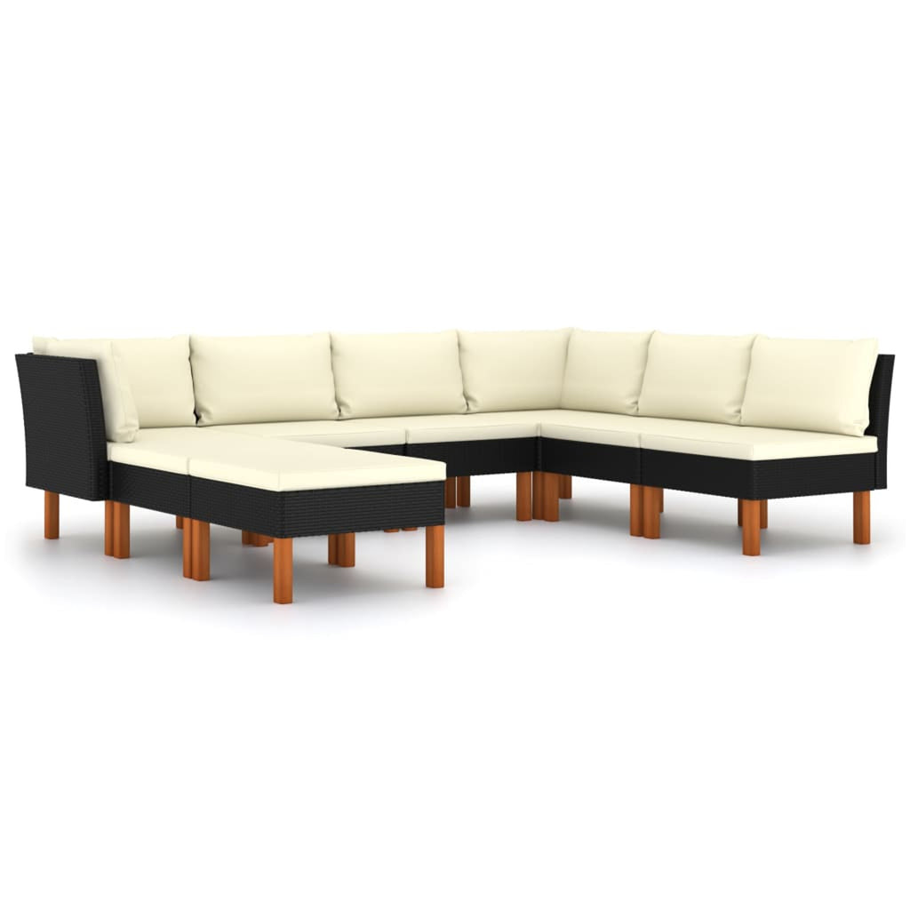 8 Piece Cream White Cushioned Poly Rattan Sectional Outdoor Furniture Set J523