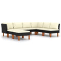 8 Piece Cream White Cushioned Poly Rattan Sectional Outdoor Furniture Set J523