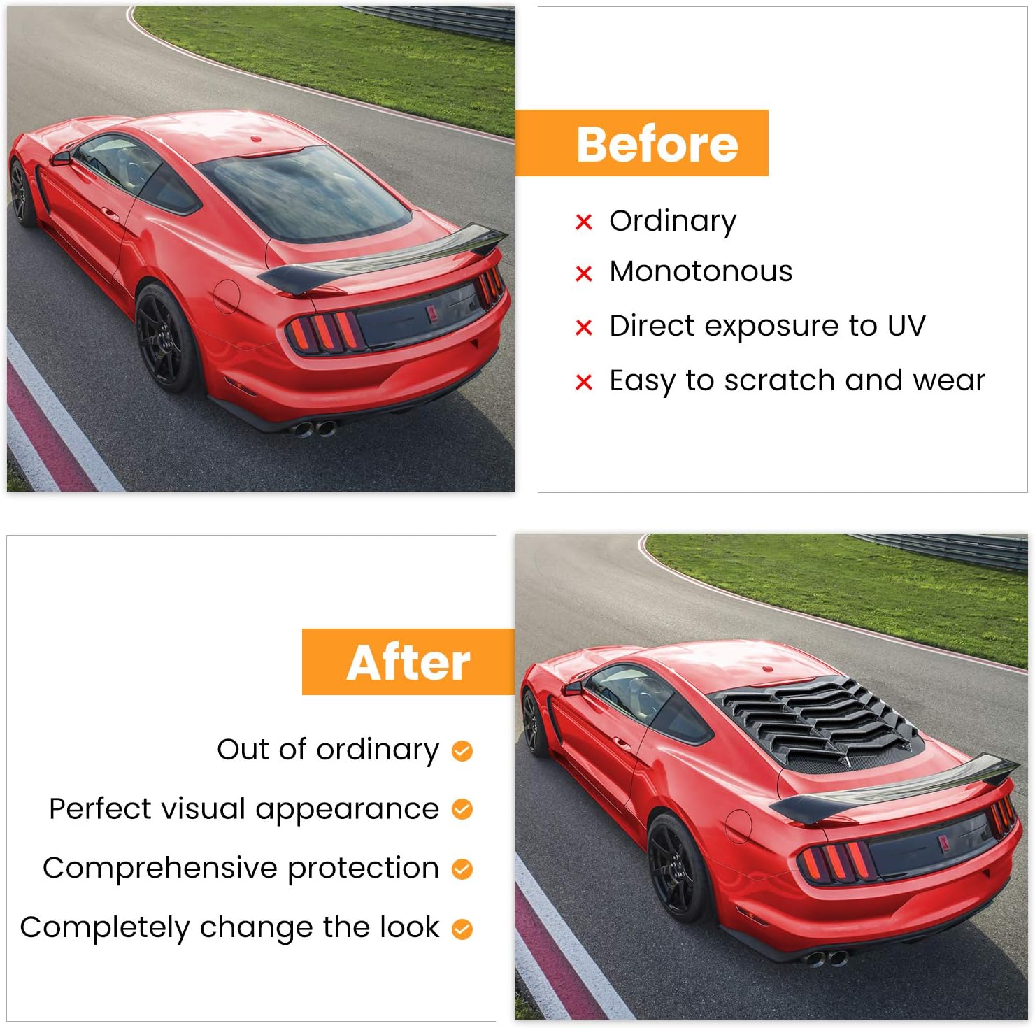 Rear Window Louver Windshield Sun Shade Cover ABS Glossy Carbon Fiber B20696
