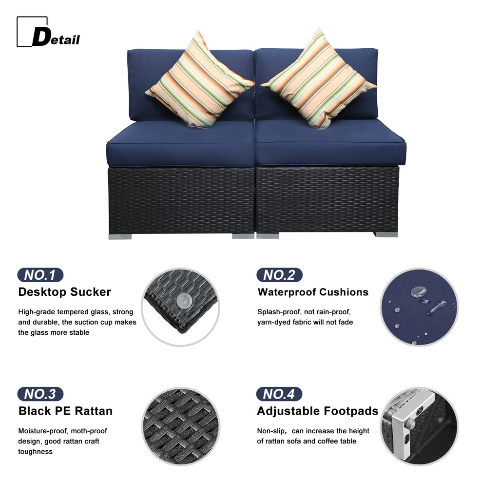 Gray Outdoor Patio Conversation Sofa Set with Padded Wicker Rattan Chairs R4690