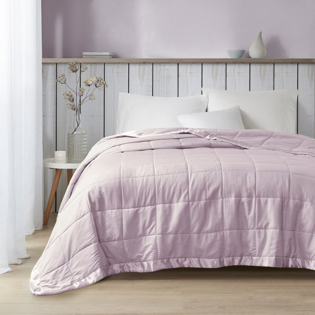 Lilac Oversized Down Alternative Blanket with Satin Trim, Full/Queen V9913