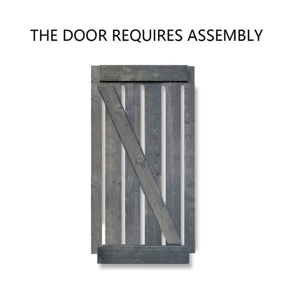 Gray Knotty Pine Wood Interior Sliding Barn Door with Hardware Kit J870054