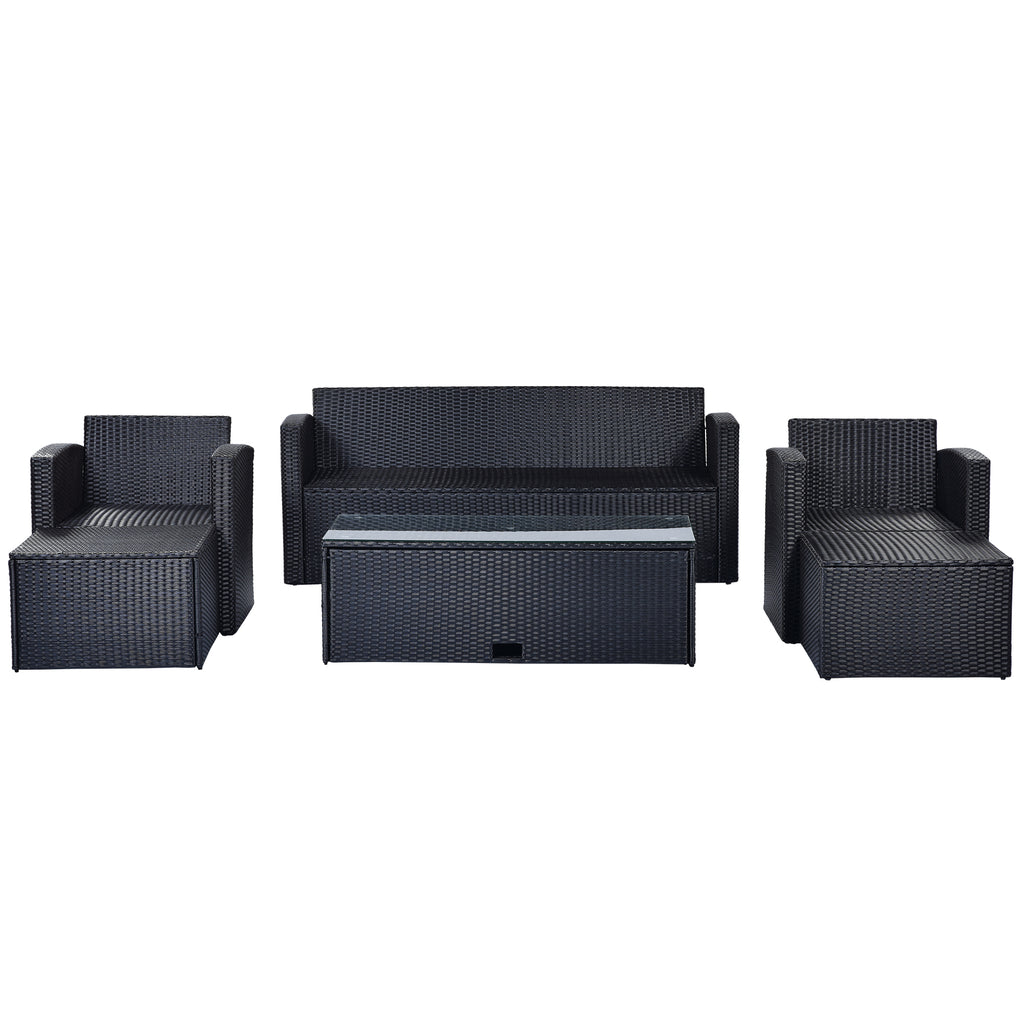 6-piece PE rattan Patio Sectional Set with coffee table, ottomans, removable cushions U2308
