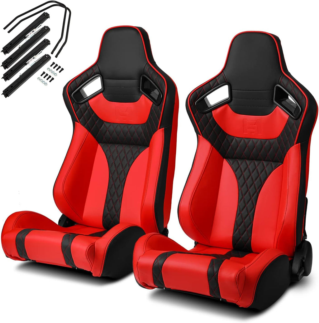 Pair of Red and Black PVC Leather Sport Racing Seats with Sliders X99060