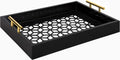 White and Gold Rectangle Decorative Tray with Metal Handles D702549
