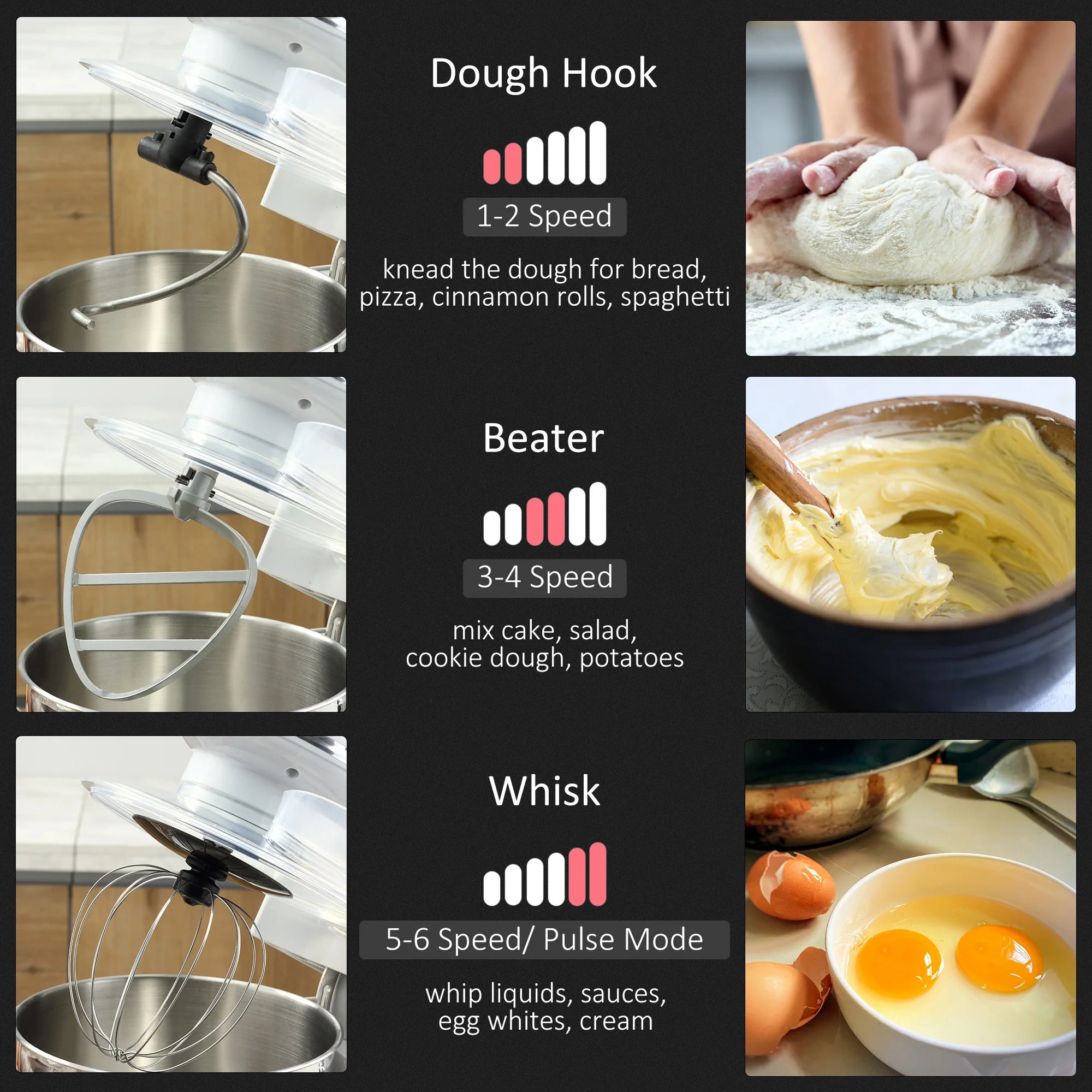 600W Tilt Head Stand Mixer with 6 Qt Stainless Steel Bowl D96114