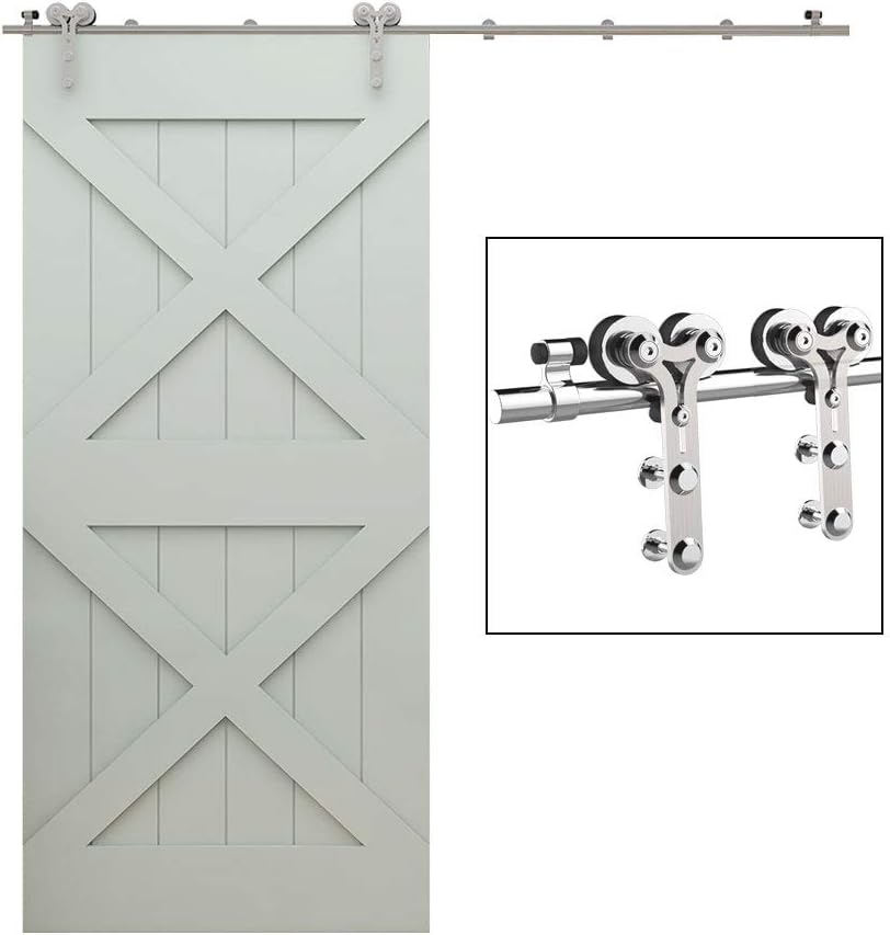 7FT Sliding Barn Door Hardware Kit, Top Mount Stainless Steel Heavy Duty Barn Door Track T6459