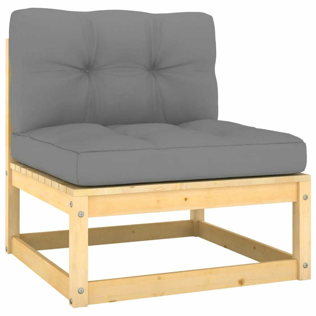 11 Piece Gray Cushioned Pinewood Sectional Outdoor Furniture Set M433