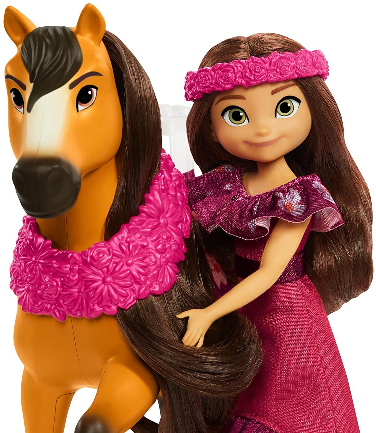 Lucky Doll with Dress, Floral Crown, Brush & Spirit Horse with Long Mane, Floral Garland, Horse Blanket W8718