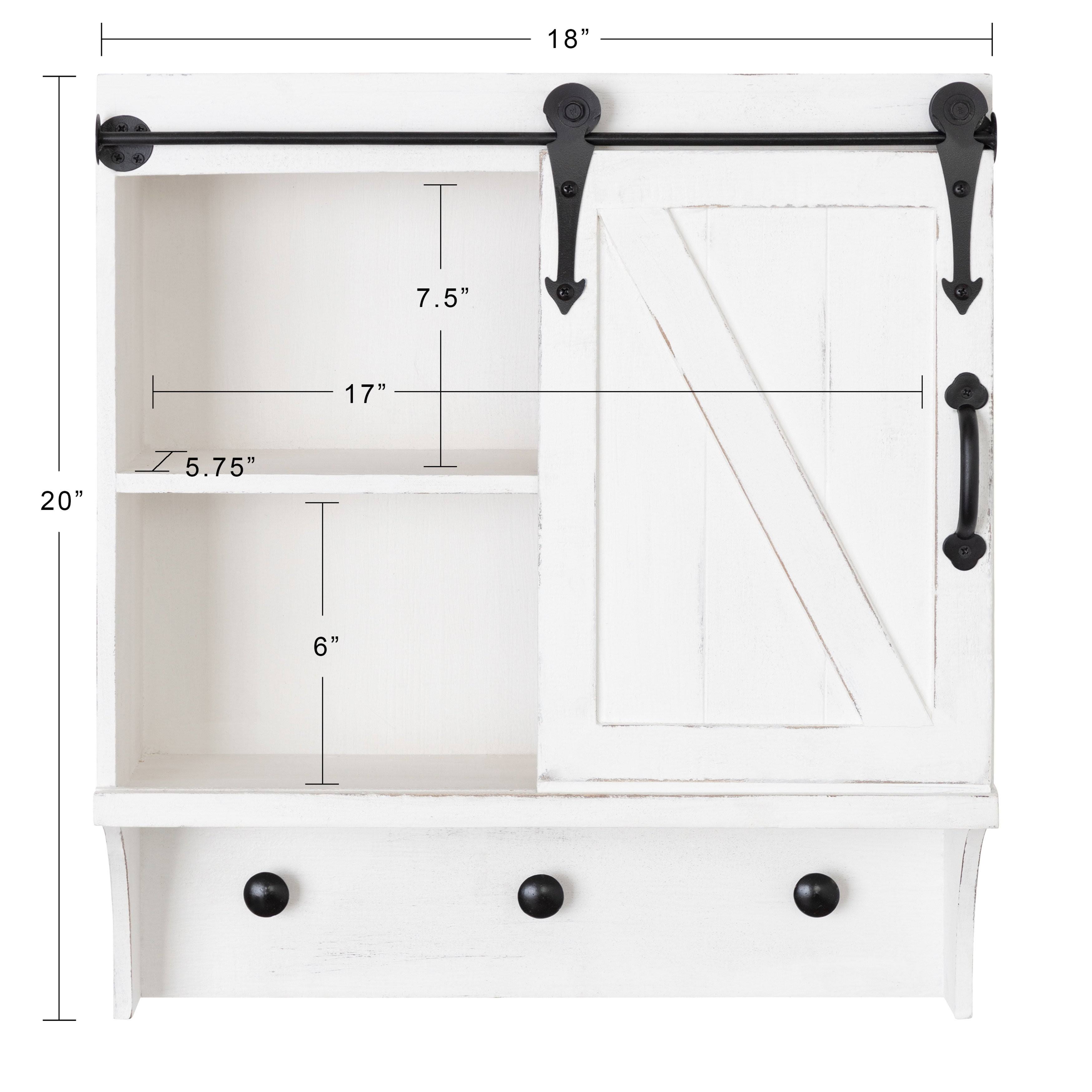 White Decorative Farmhouse Cabinet Wall Organizer with Sliding Barn Door and 3 Knobs W14358