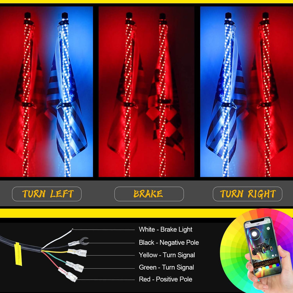 Seamless Spiral Wrapped 4FT Lighted Whips with Remote and App Control C97891