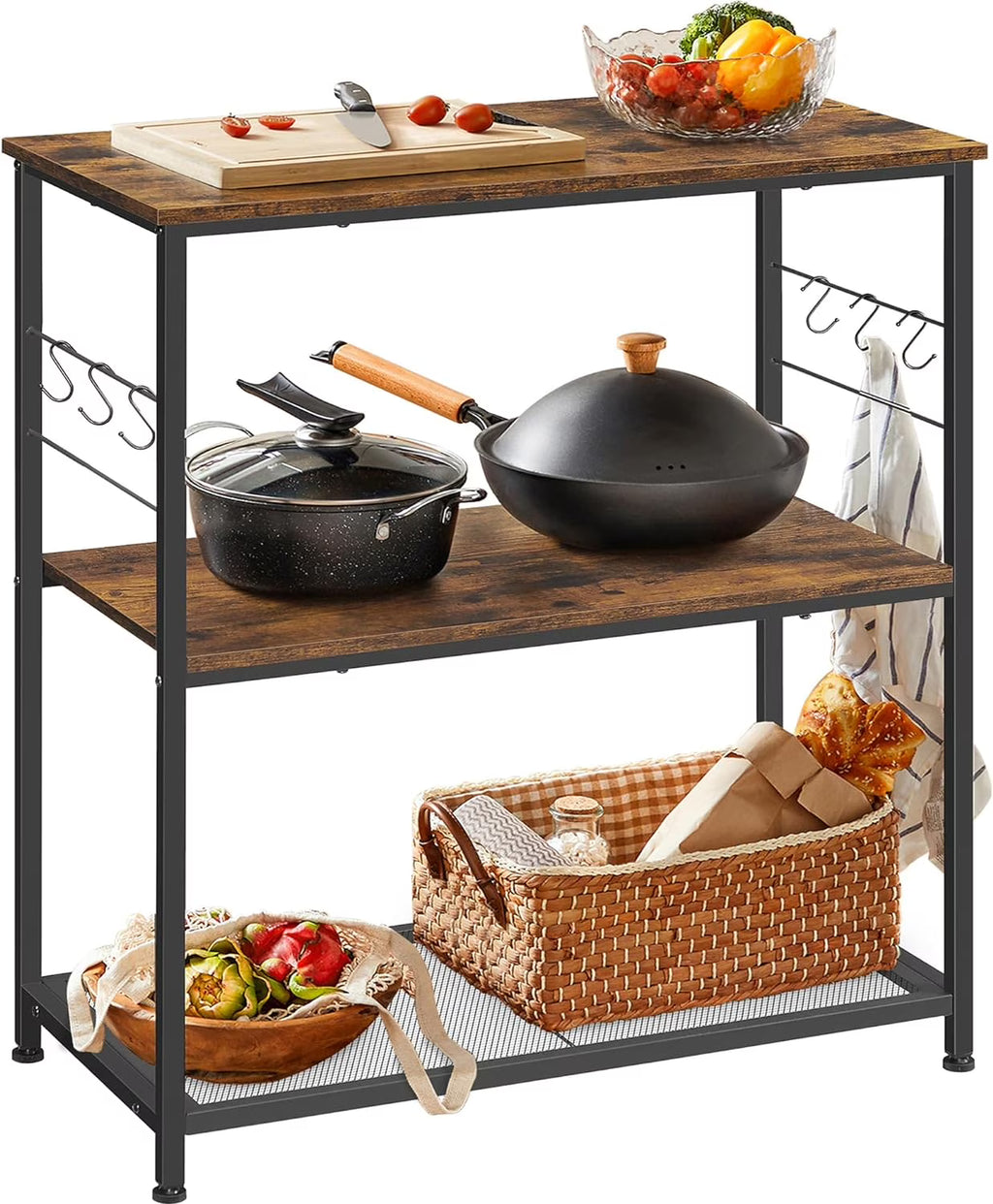 Rustic Brown and Black Metal Bakers Rack K197243