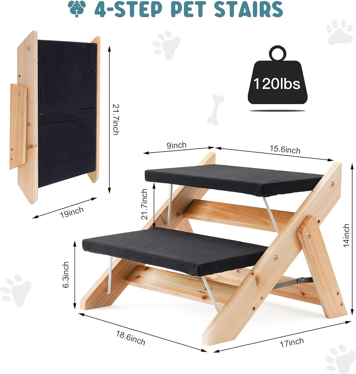 2-in-1 Foldable Wooden Pet Stairs with 2 Levels X992881