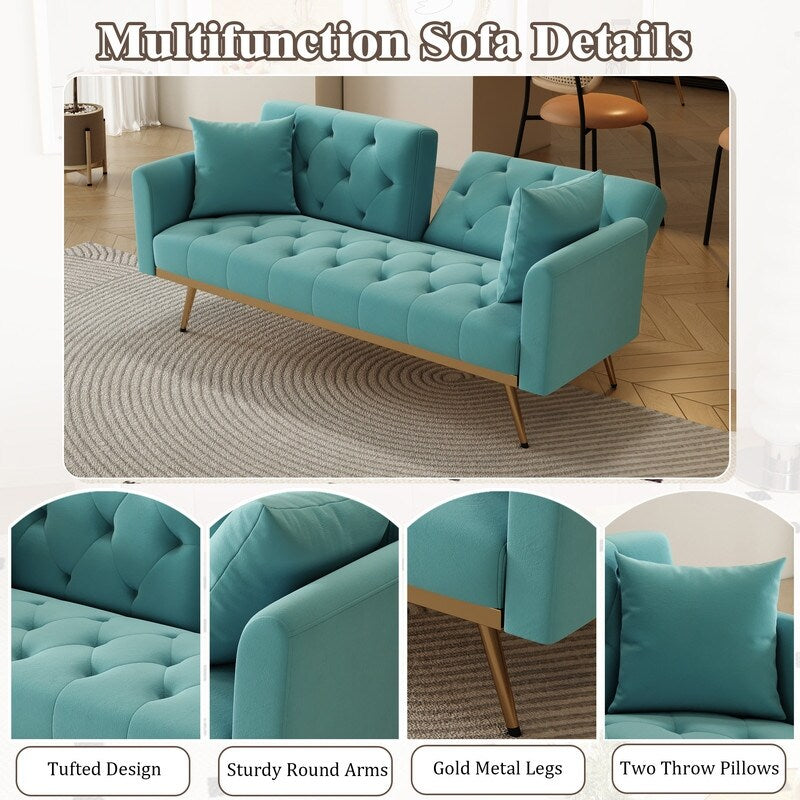 Cyan Velvet Double Sofa Bed U5934