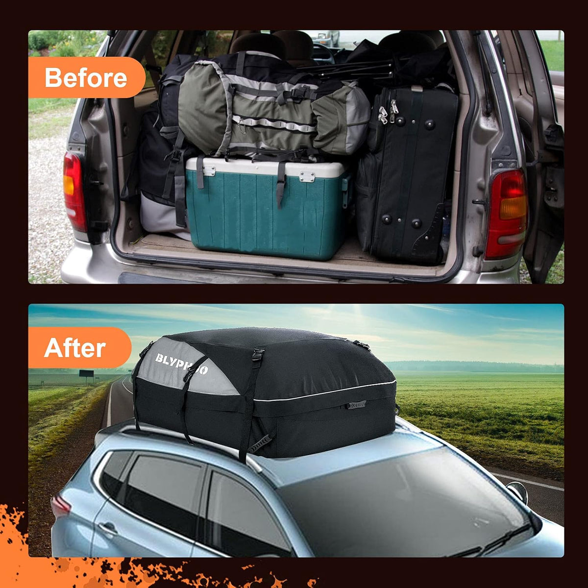 20 Cubic Feet Waterproof Rooftop Cargo Carrier with 8 Reinforced Straps J90810