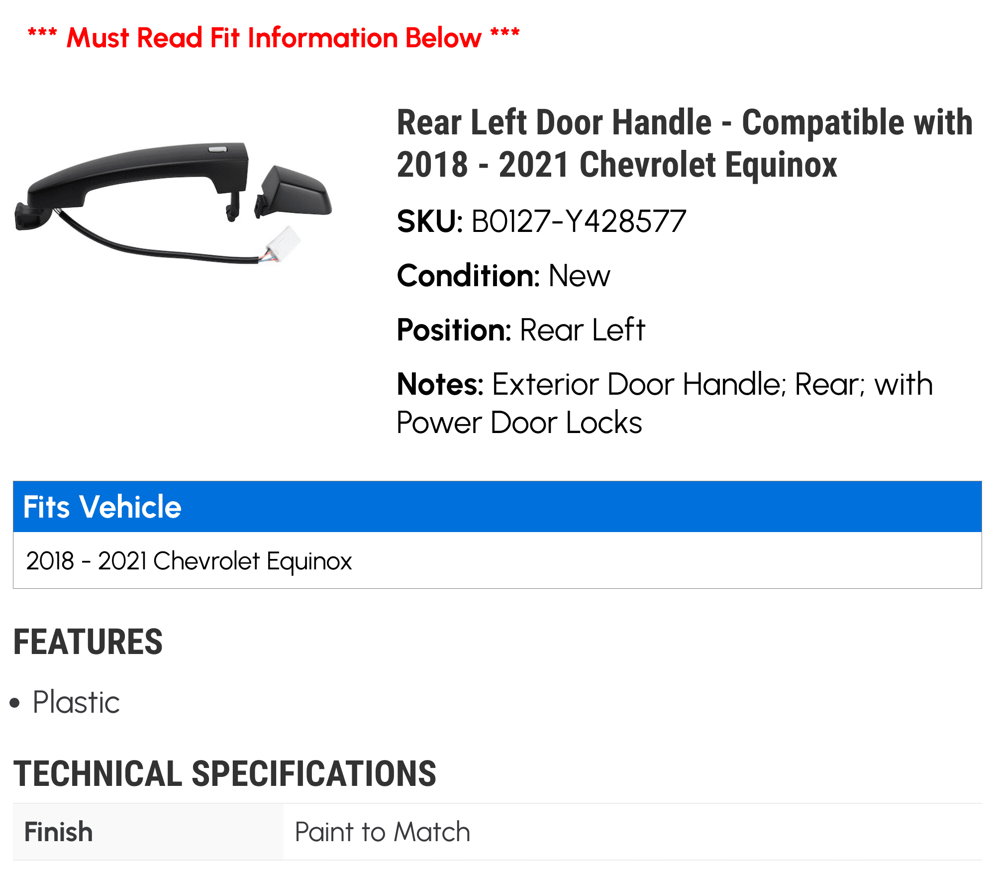 Rear Left Door Handle for Chevy Equinox F26294