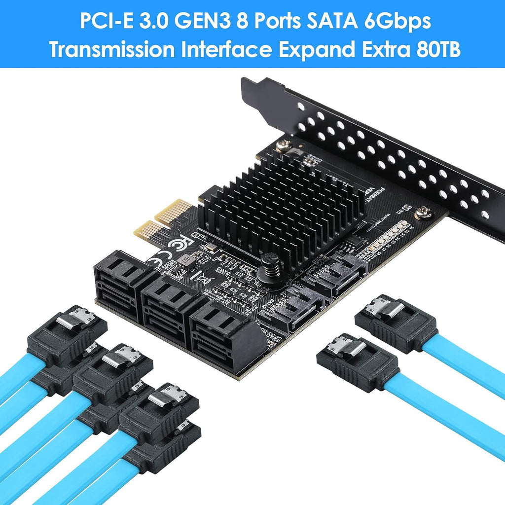 PCIe SATA Card 8 Ports with 8 SATA Cables and Low Profile Bracket P832738
