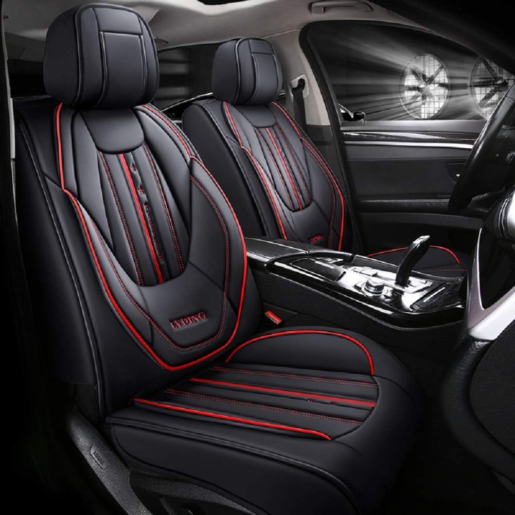 Black-Green PU Leather 5 Seats Full Set Car Seat Covers F962381