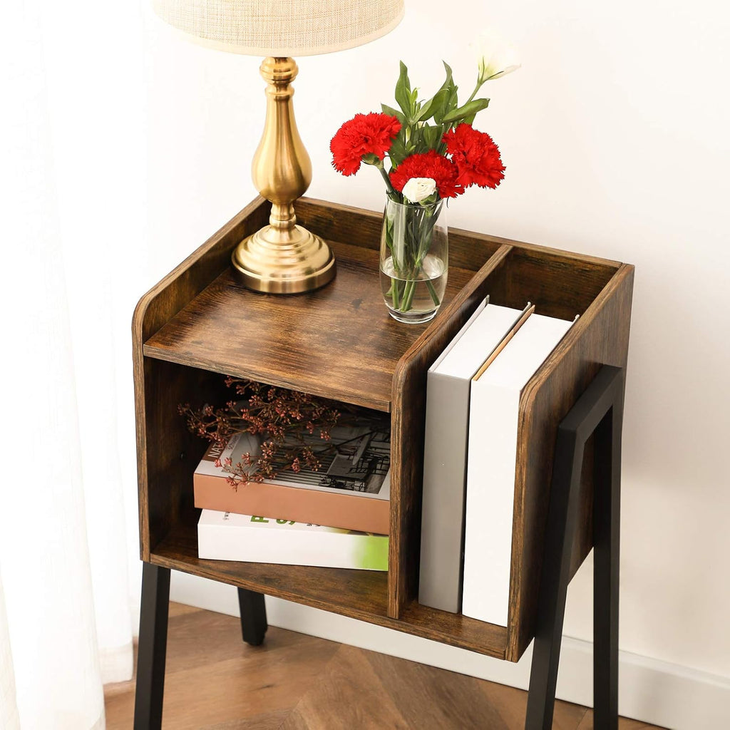 Rustic Brown Stackable End Table with Metal Frame J89407