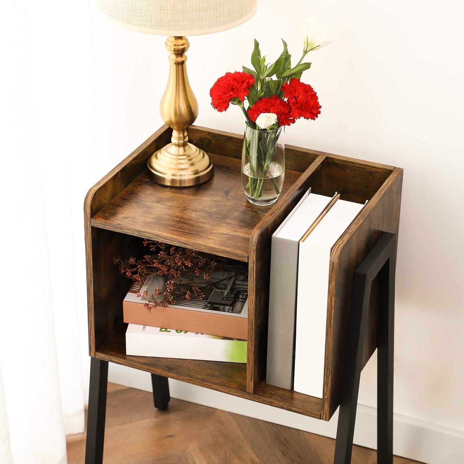 Rustic Brown Stackable End Table with Metal Frame J89407