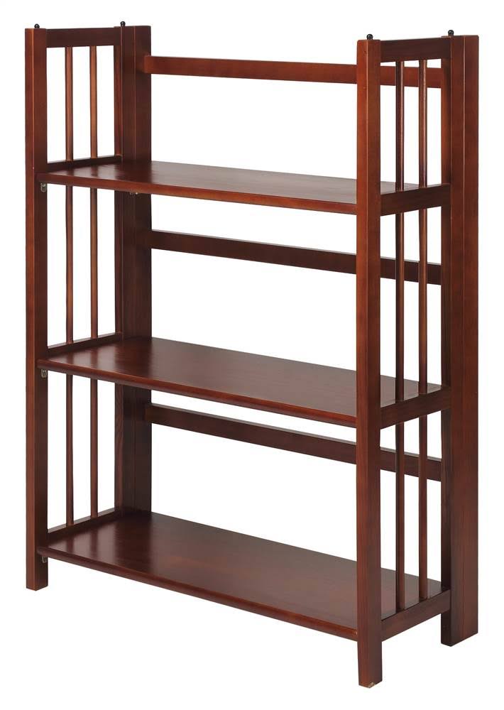 3-Shelf Folding Stackable Bookcase Wide-Walnut B613490