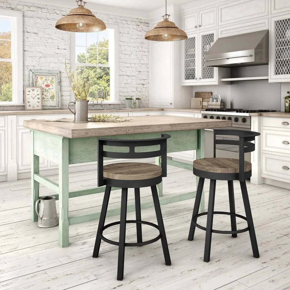 Swivel Counter Stool with Distressed Wood Seat G10609