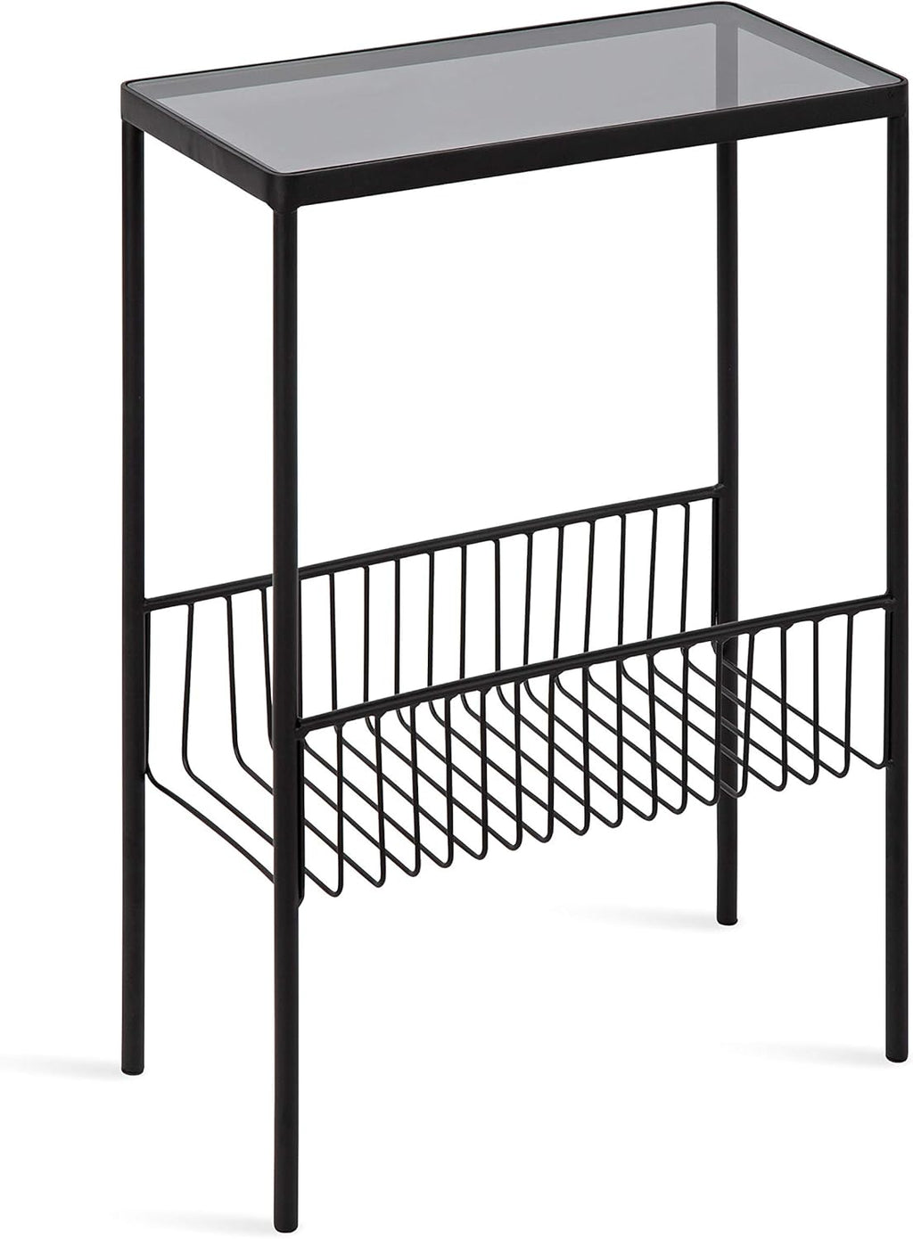 Black Contemporary End Table with Storage Rack L3183