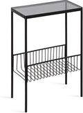 Black Contemporary End Table with Storage Rack L3183