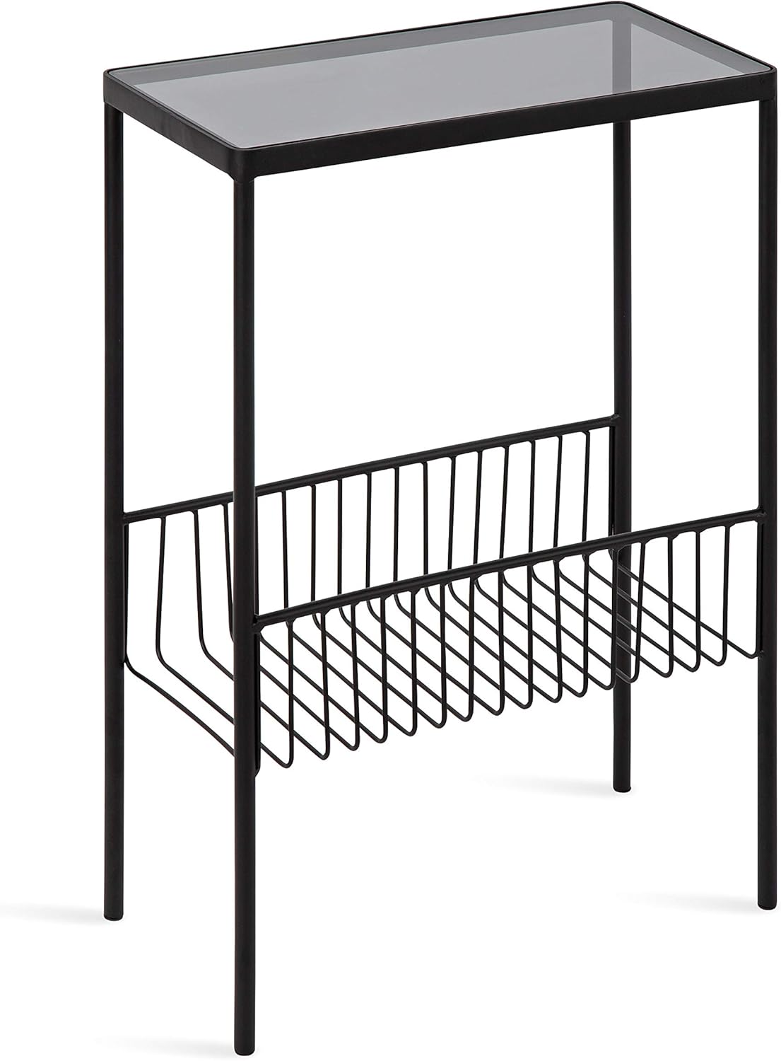 Black Contemporary End Table with Storage Rack L3183
