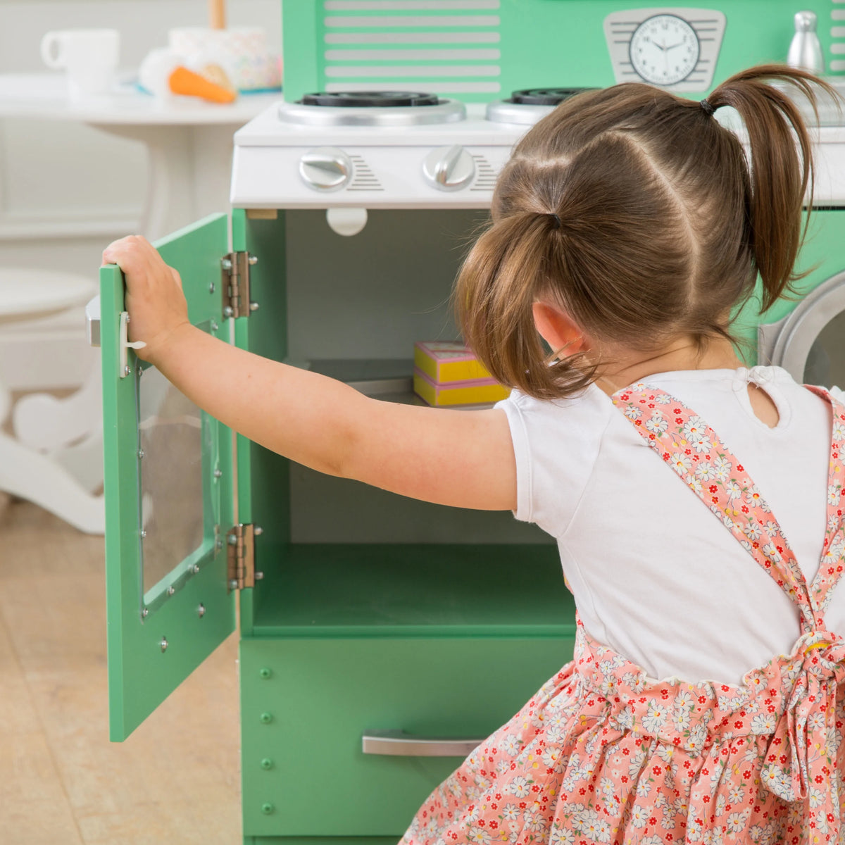 2-Piece Wooden Play Kitchen Set with Refrigerator, Dryer and Laundry Basket F858168