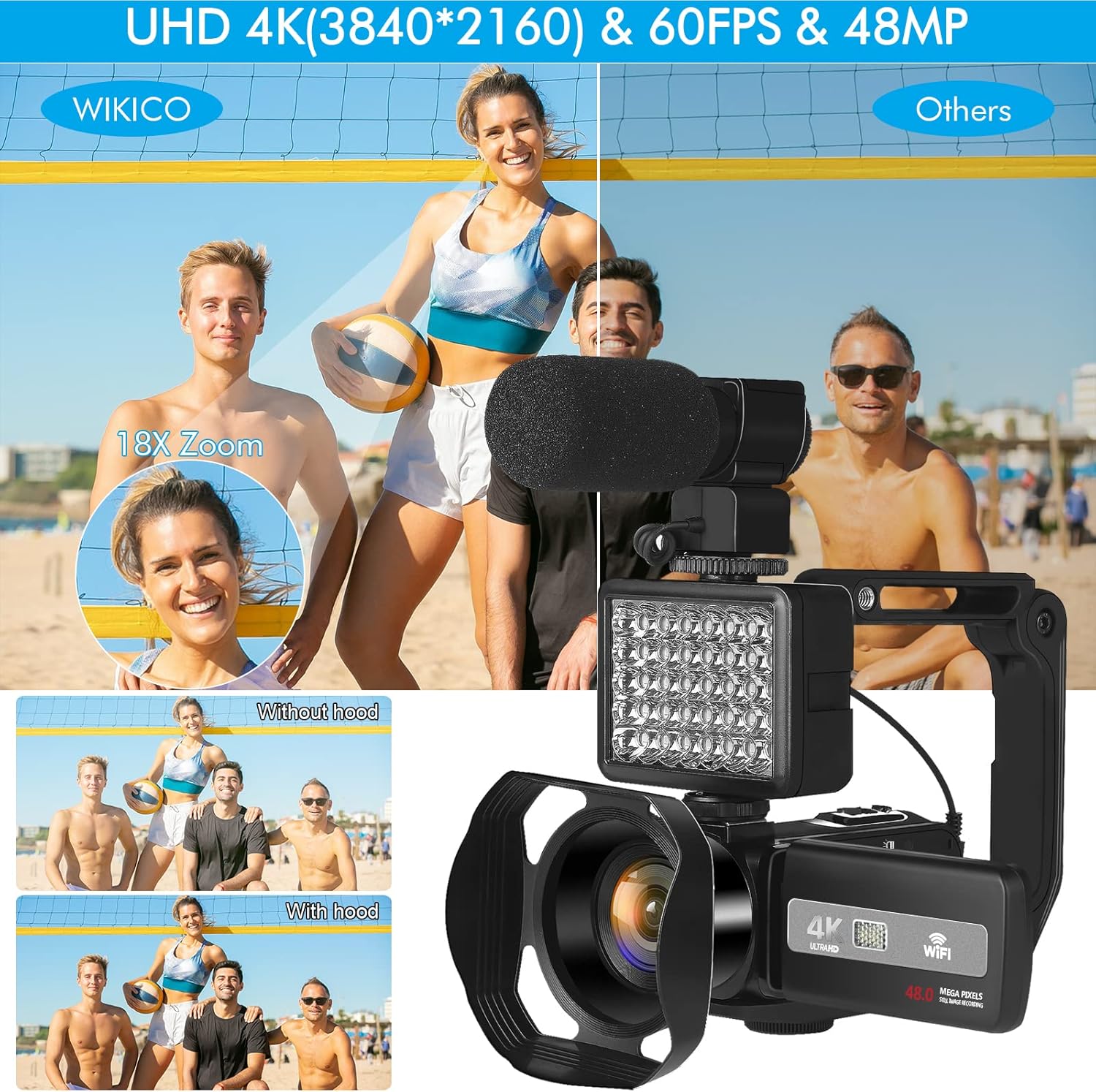 4K 60FPS Autofocus Digital Camera with WiFi, 32GB SD Card, 2 Batteries J349025