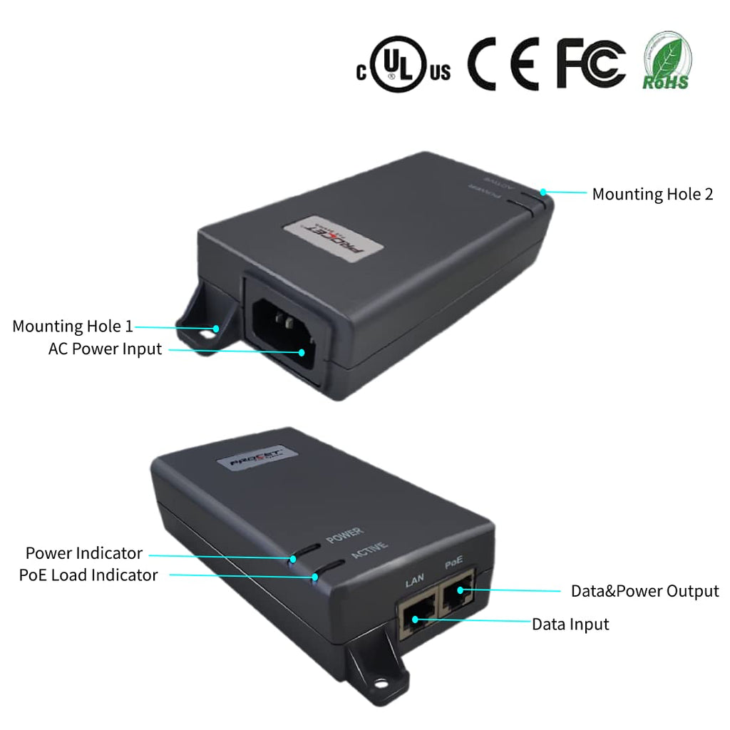 30W PoE+ Injector Adapter, 10/100/1000Mbps Shielded RJ-45 E9088