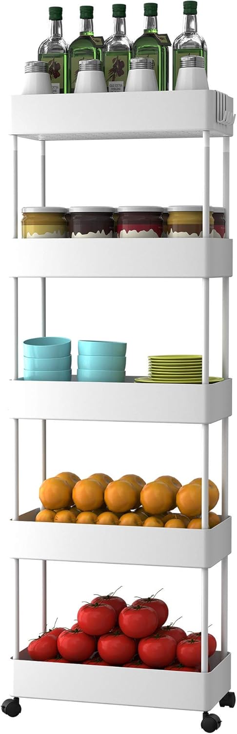 Black 5 Tier Slim Rolling Utility Cart C671