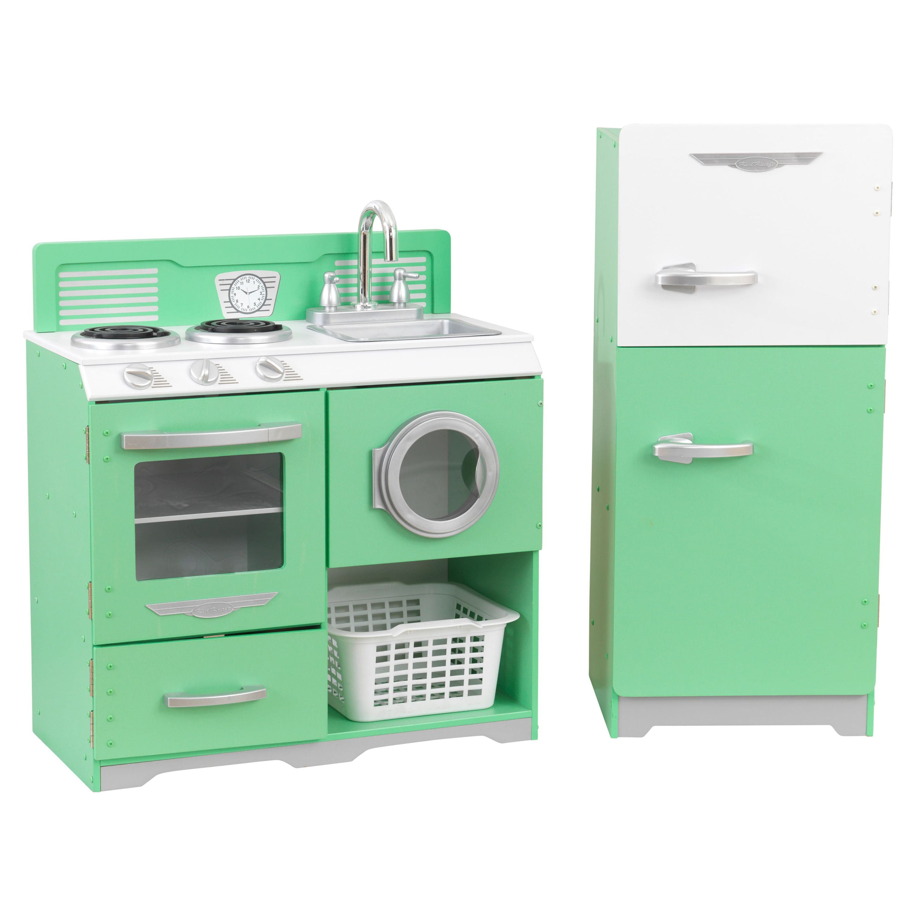 2-Piece Wooden Play Kitchen Set with Refrigerator, Dryer and Laundry Basket F858168