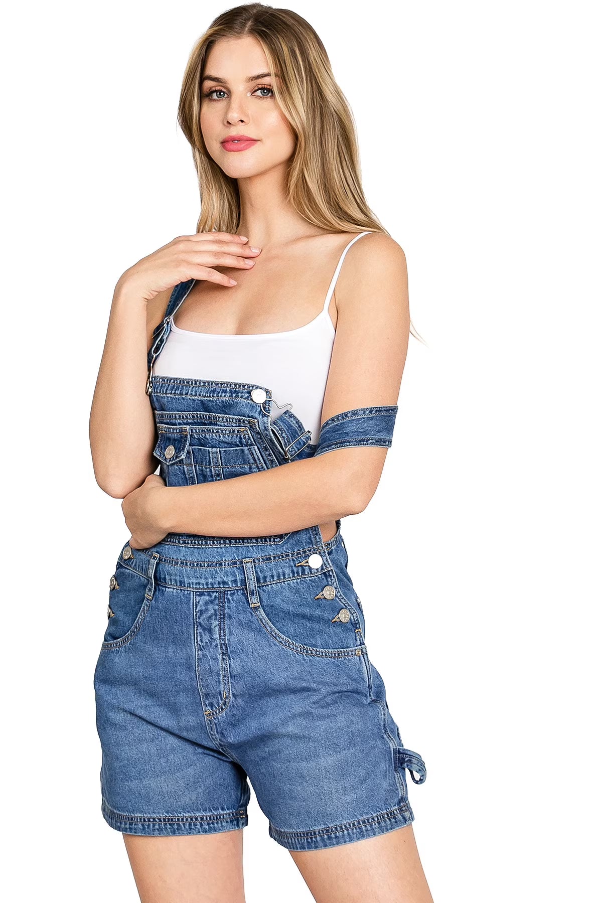 Whisker Denim Twill Romper Short Overalls O154