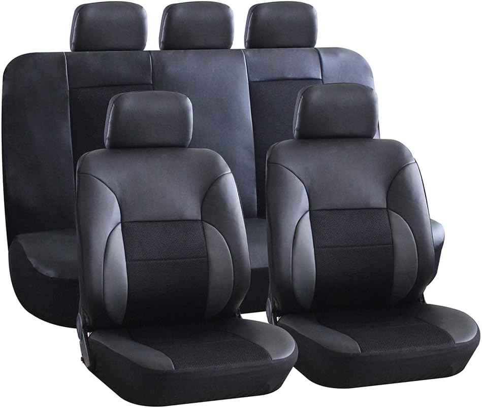 11-Pieces Faux Leather Car Seat Covers Full Set, Black G6004
