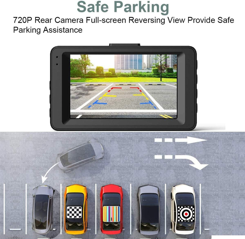 Dash Cam Front and Rear 1080P Full HD Dual Dash Cam 3 IPS Screen Night Vision 170° Wide Angle Motion Detection G-Sensor with SD Card W215174