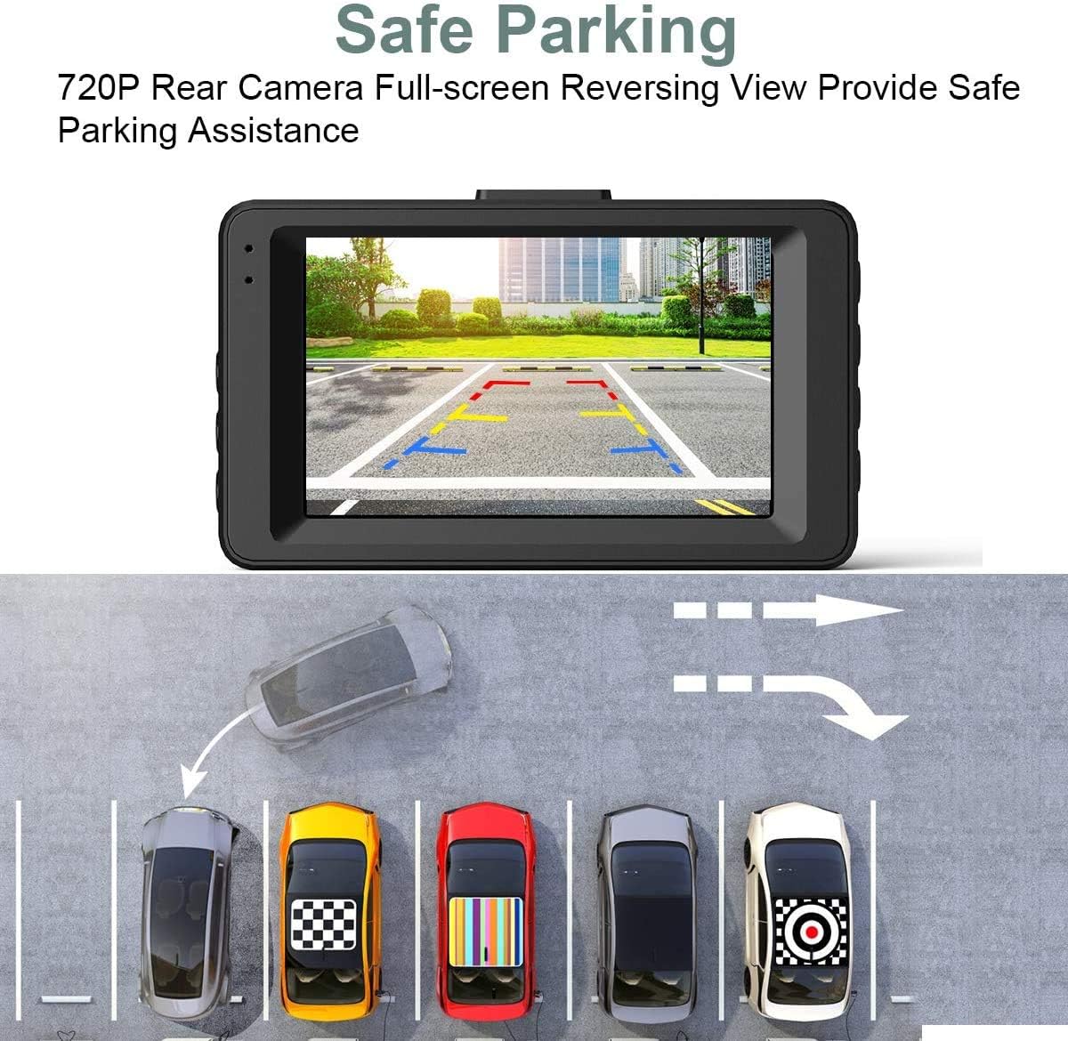 Dash Cam Front and Rear 1080P Full HD Dual Dash Cam 3 IPS Screen Night Vision 170° Wide Angle Motion Detection G-Sensor with SD Card W215174