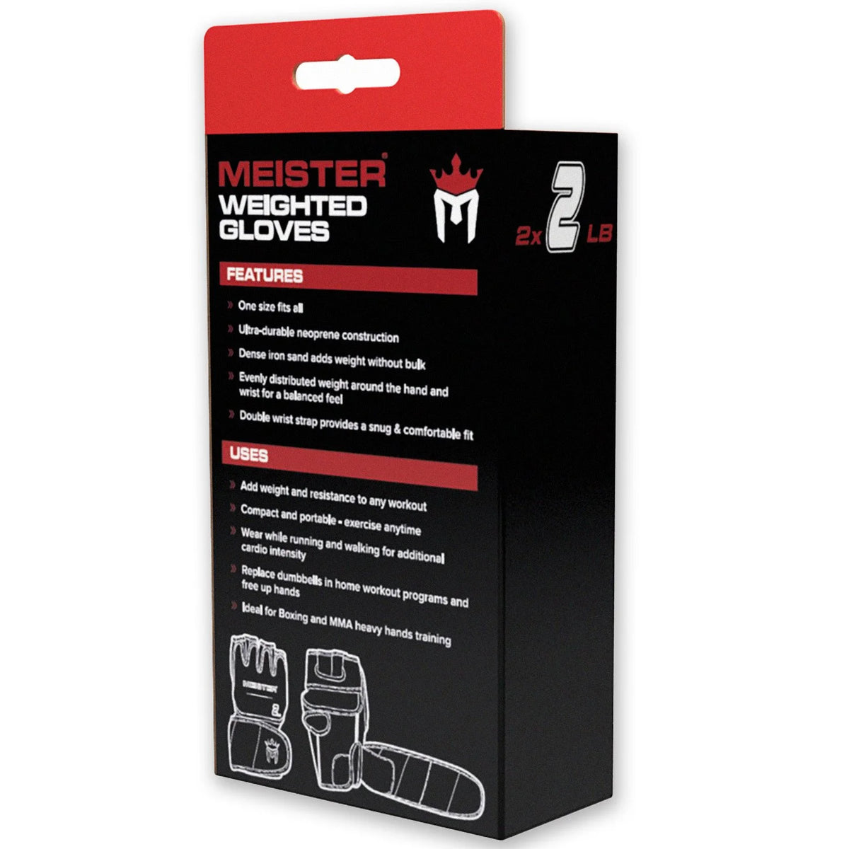 2 Pound Neoprene Weighted Gloves (Pair) - 2lb x 2 - Black/Red Q180