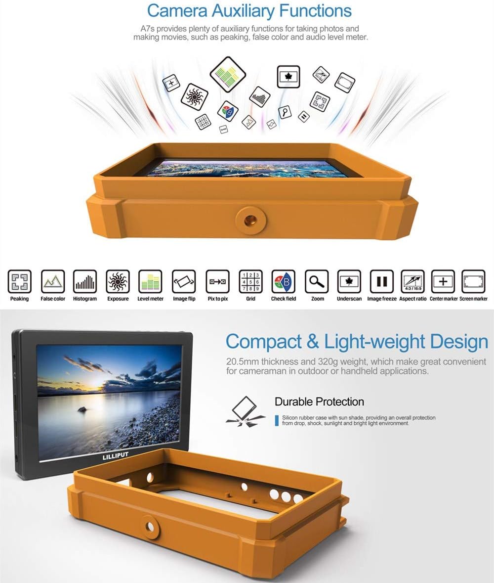 7 Inch 4K HDMI Field Monitor with Yellow Rubber Case M24476