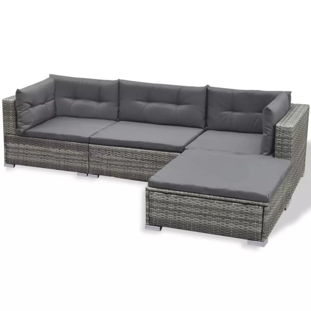 Grey Rattan Patio Sectional Sofa Set with Cushions Ottoman and Coffee Table I687984