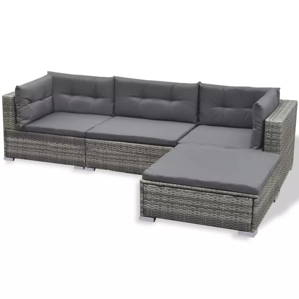 Grey Rattan Patio Sectional Sofa Set with Cushions Ottoman and Coffee Table I687984