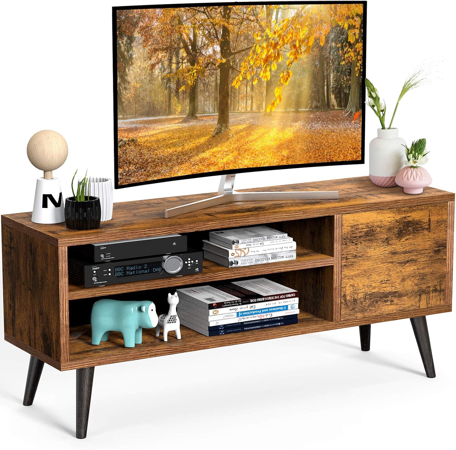 Retro Wood TV Console Table with Storage N27172