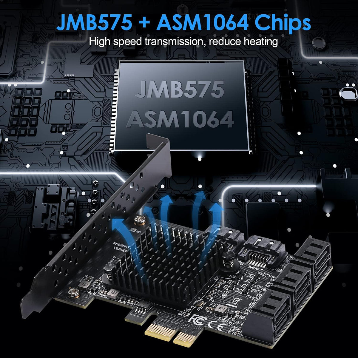 PCIe SATA Card 8 Ports with 8 SATA Cables and Low Profile Bracket P832738