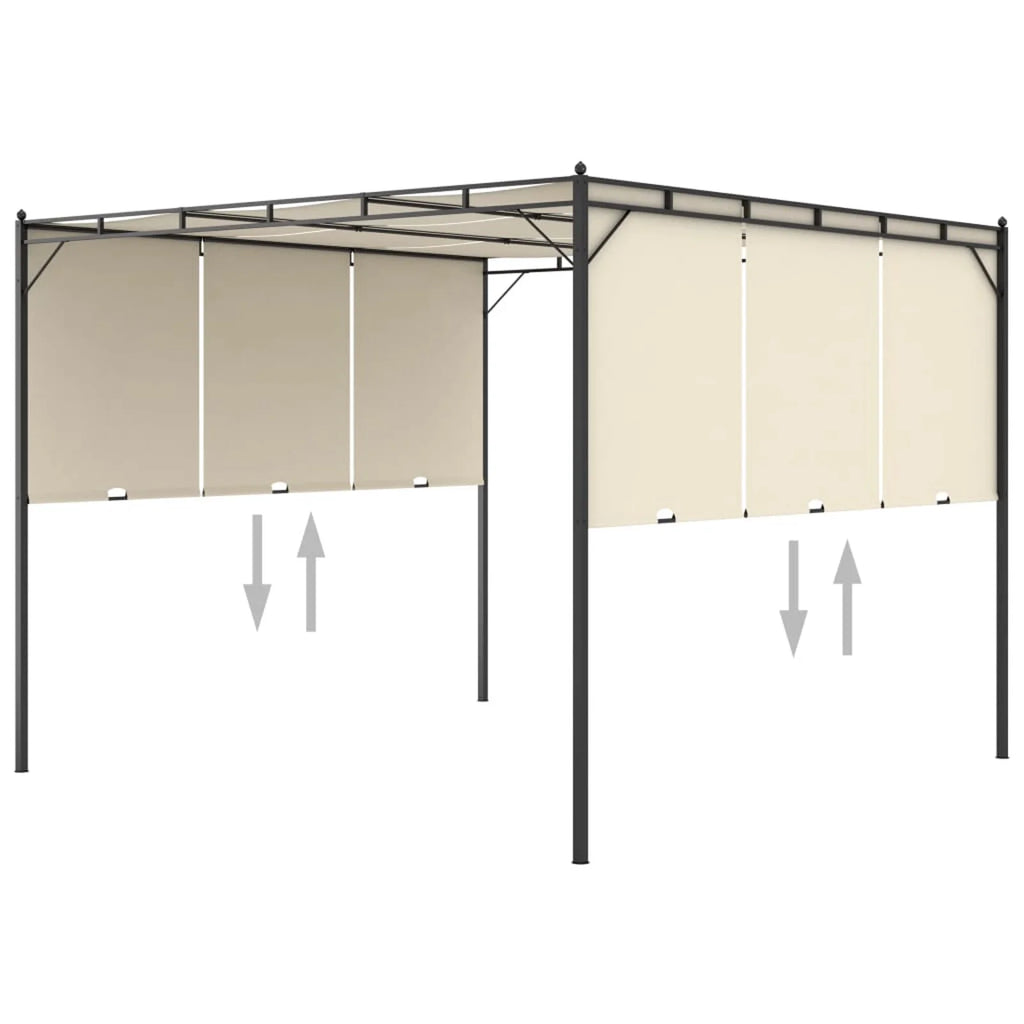 Garden Gazebo with Side Curtain Steel Frame Sun Shade Shelter Cream 118.1 x 118.1 x 88.6 Inches I460