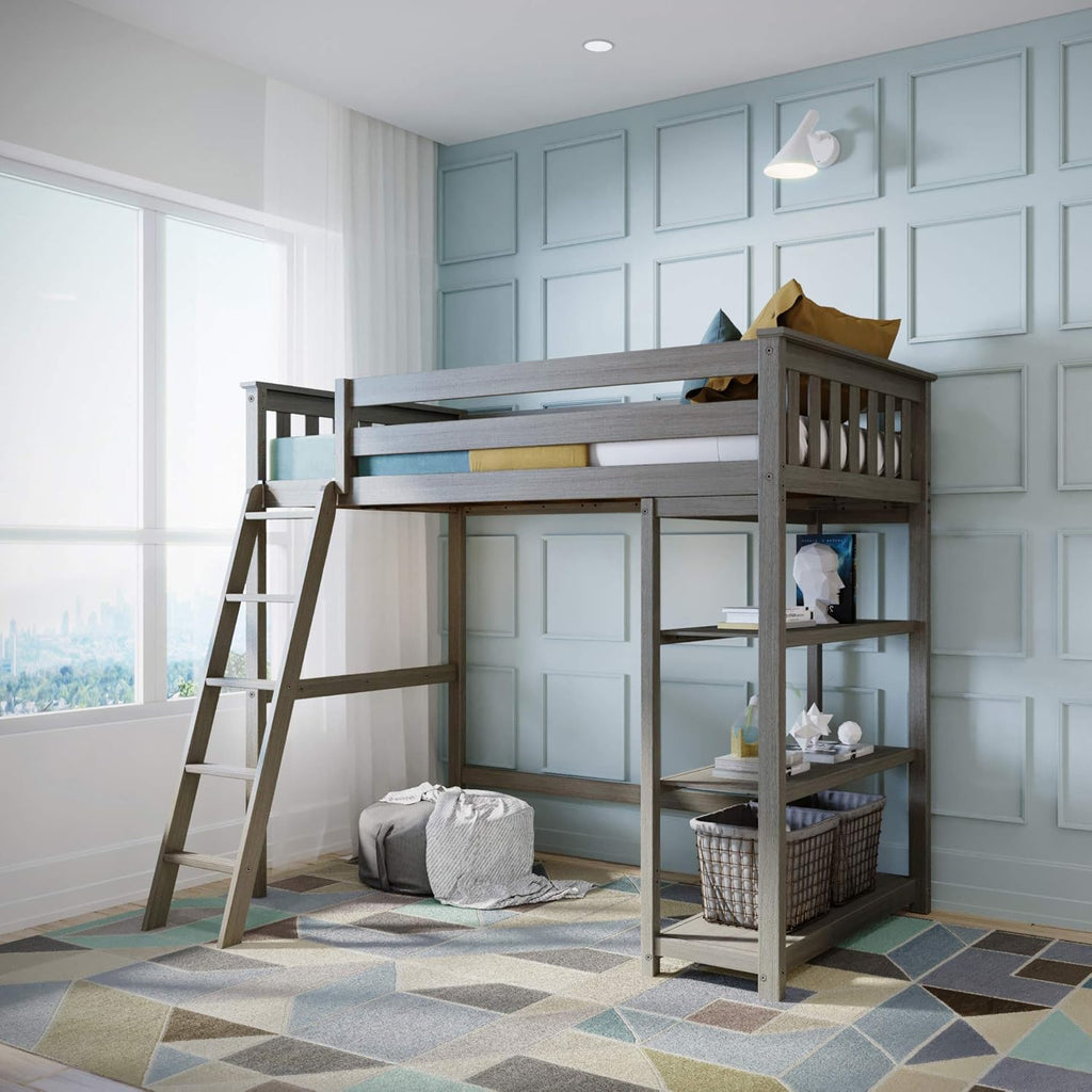 Twin High Loft Bed with Bookcase and Desk, White A196268