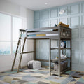 Twin High Loft Bed with Bookcase and Desk, White A196268
