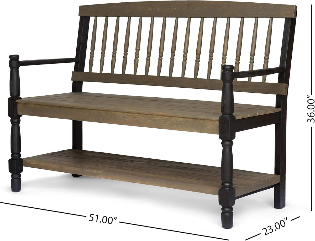 Gray and Black Acacia Wood Bench with Shelf N47239