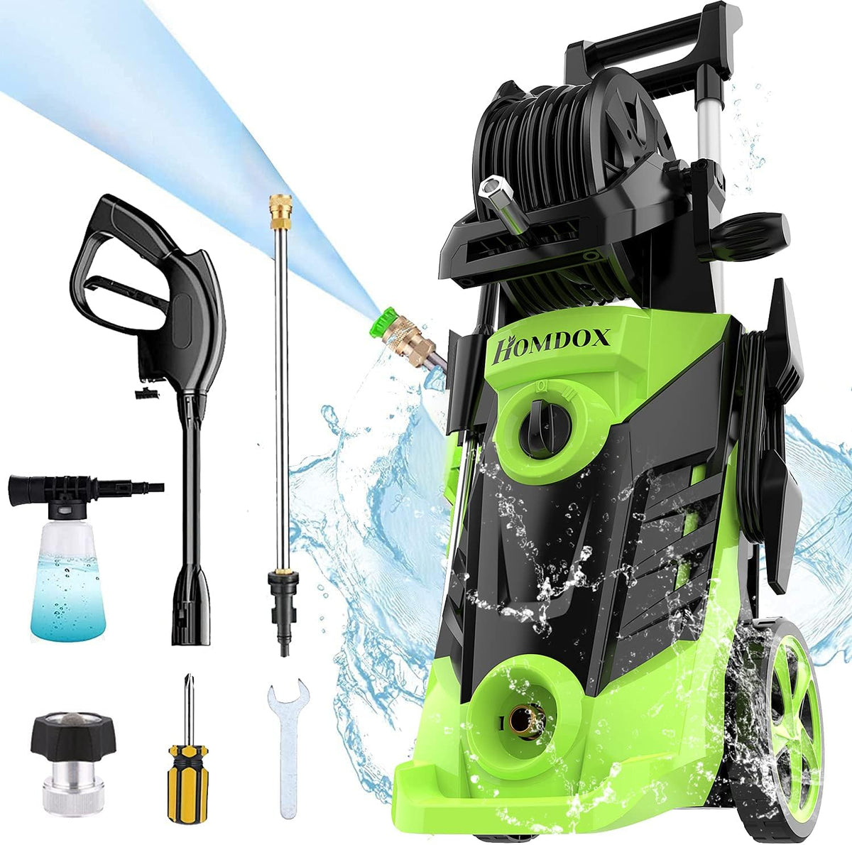 Electric Pressure Washer 2.25 GPM 1800W with 4 Nozzles, Hose Reel, Detergent Tank (Green) H5263