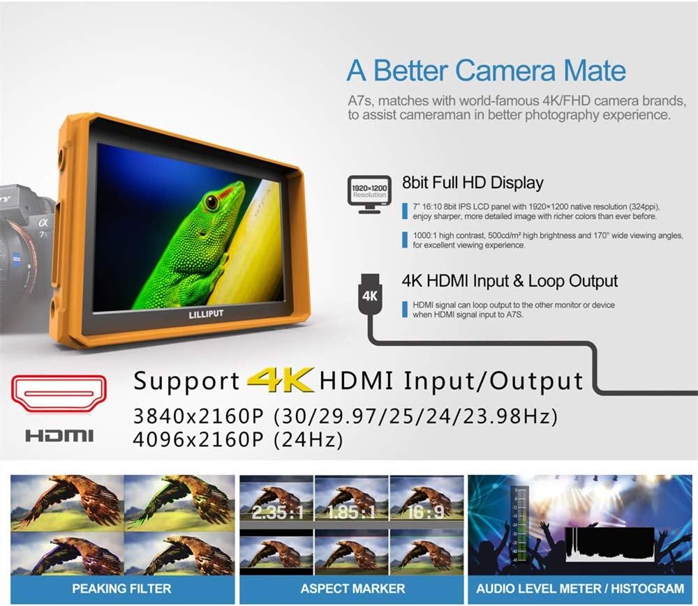 7 Inch 4K HDMI Field Monitor with Yellow Rubber Case M24476